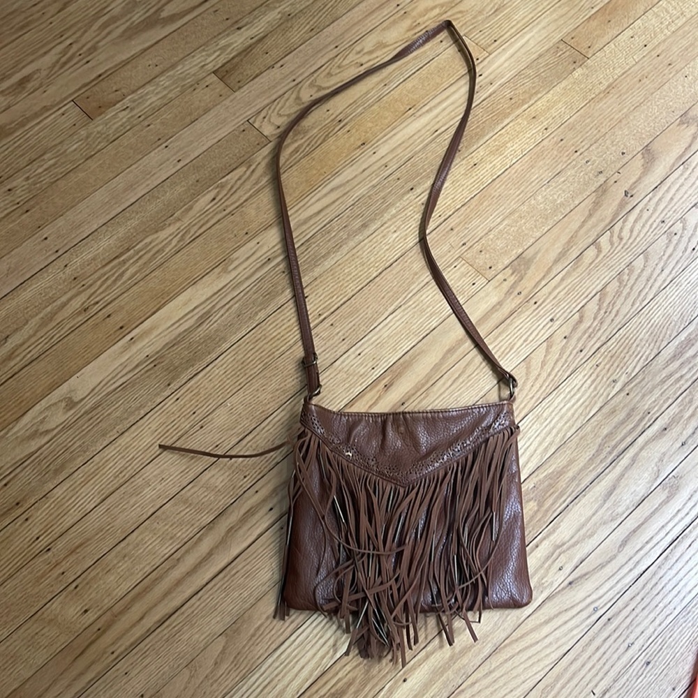 Brown Faux Leather Fringe Crossbody Bag Boho Western Festival Purse